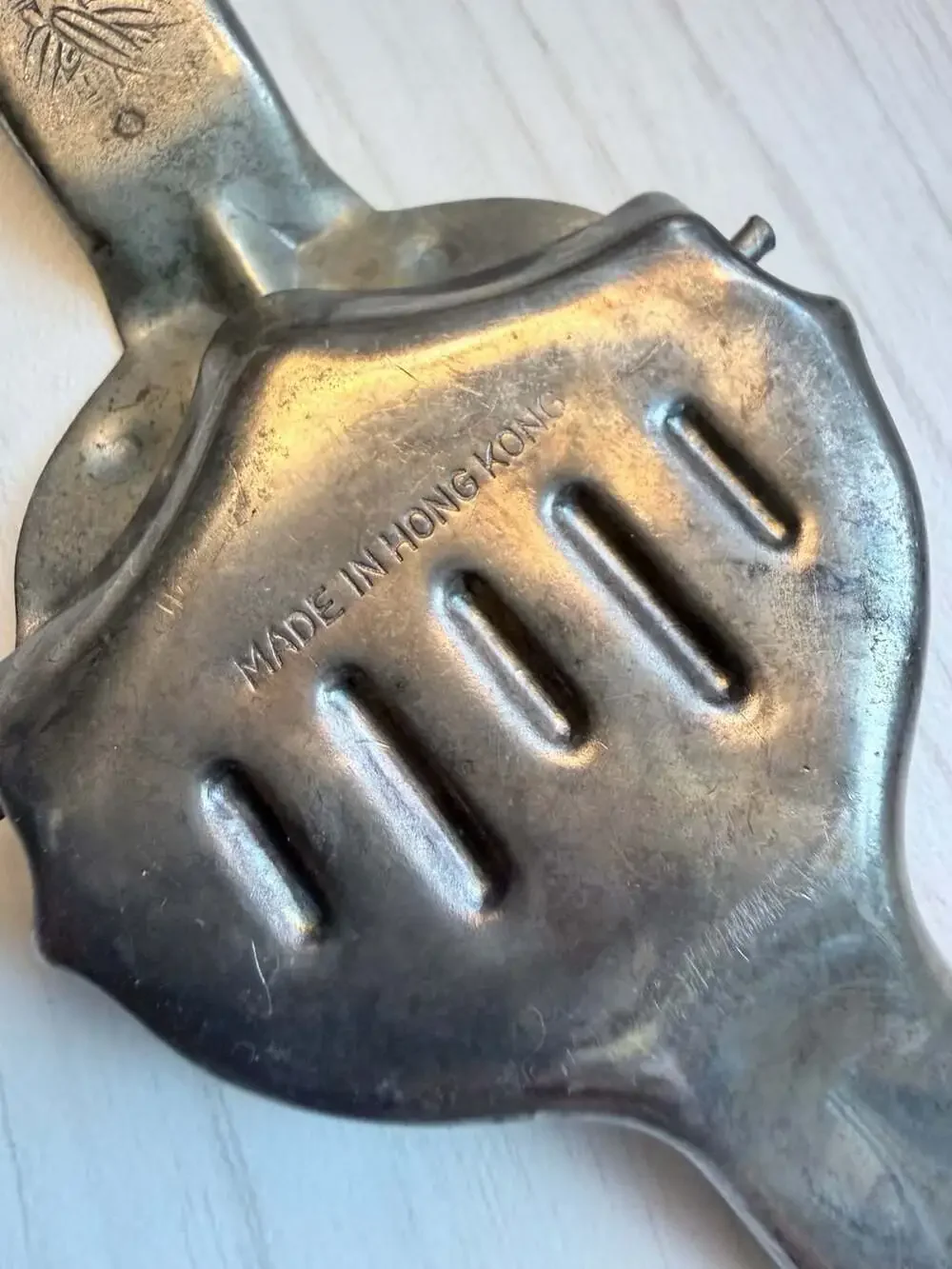 Vintage Made in Hong Kong Silverplated Lemon Lime Tea Bag Squeezer with Bamboo H